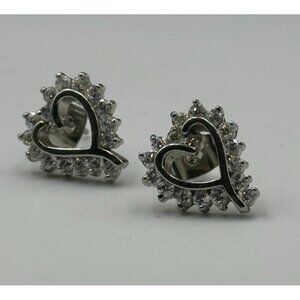 3/$30  Heart Stud Earrings Silver CZ Bling Rhinestone Pierced Dainty Everyday